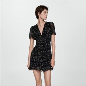 Mango Black and White Polka Dot flutter dress 8